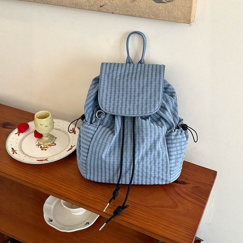 Canvas Backpack Casual - Plecak na laptopa w kratę, lekki,