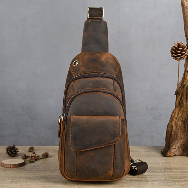 Leather Backpack Vintage - Luksusowa, wielofunkcyjna męska torba na klatkę