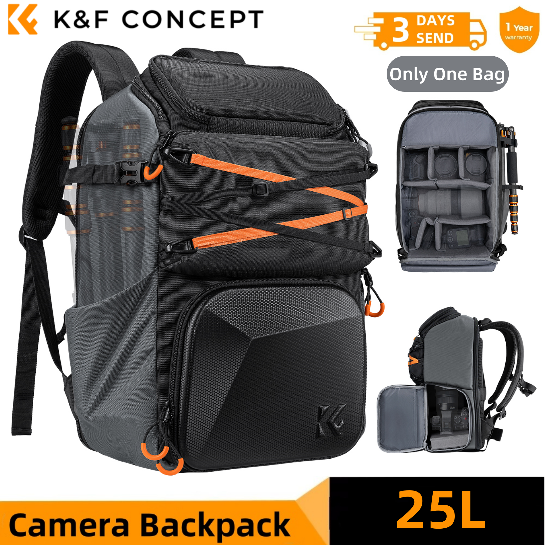 Rain Cover Backpack - K&F CONCEPT 25L Plecak fotograficzny outdoorowy